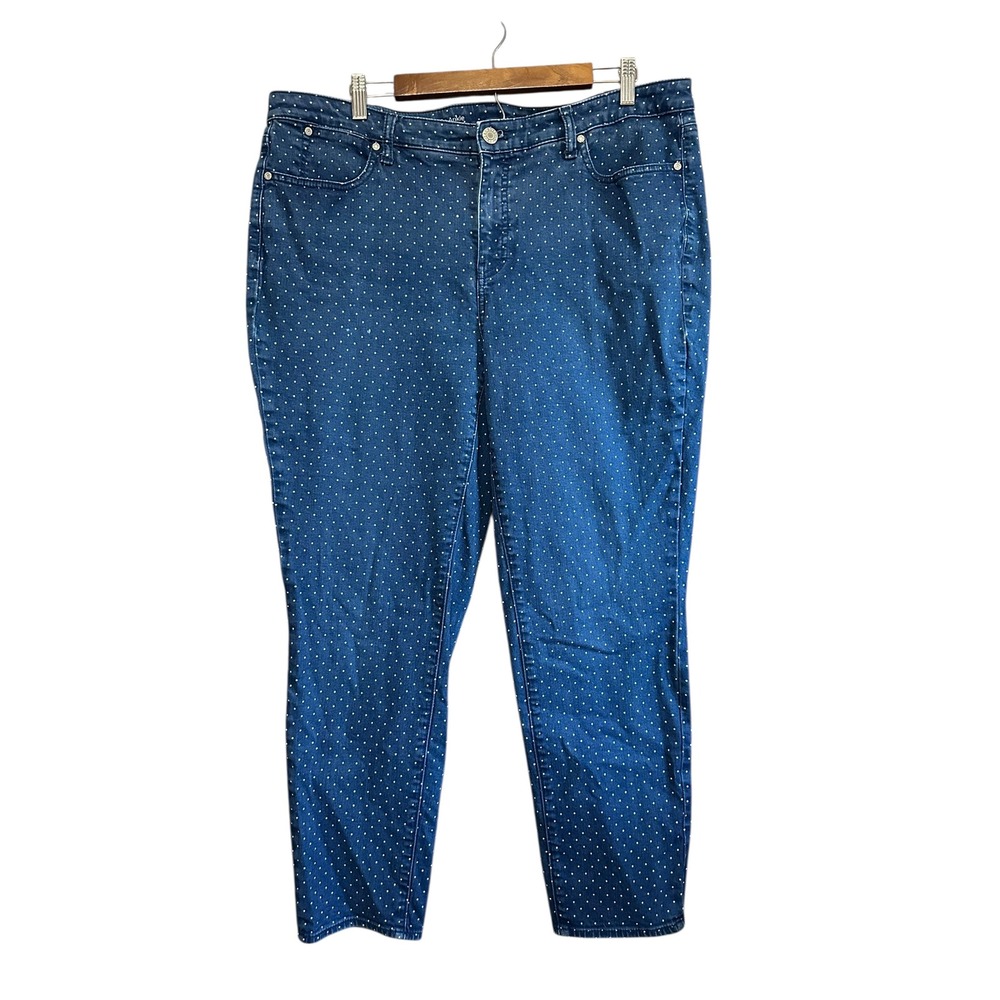 Talbots Flawless Slim Ankle Jeans Women's Size 16W Blue Polka Dot Denim